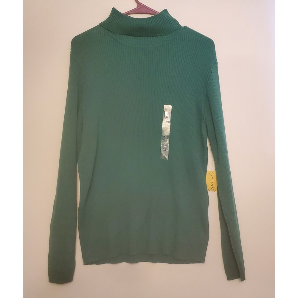 NWT Kim Rogers Ribbed Turtleneck Sweater Womens Size XL Green